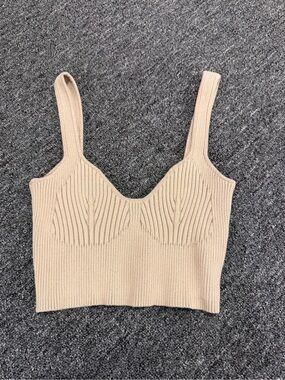 Manière De Voir Ribbed Knit Crop Tank Top Size Small Beige Like New